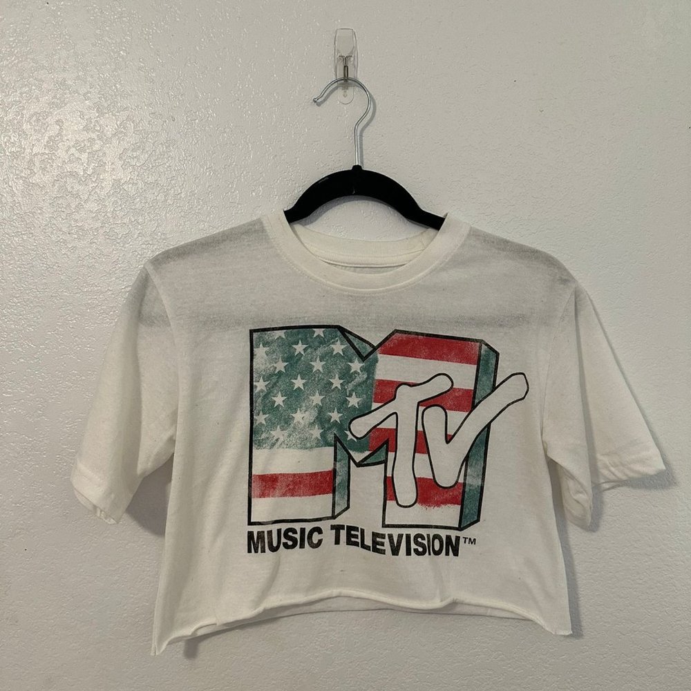 MTV American Flag Cropped T-Shirt